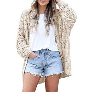 Women Summer Cardigan Lightweight Crochet Knit Open Front Long Sleeve Sweater